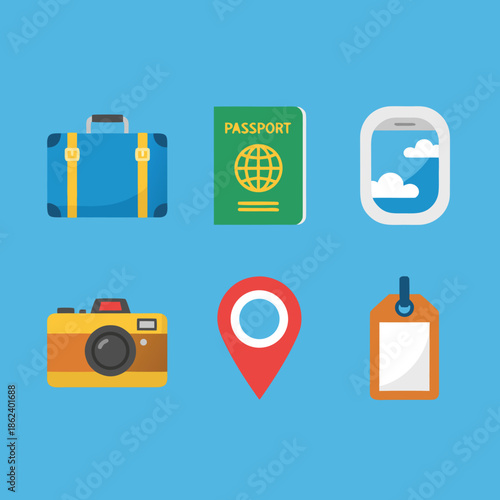 Travel Icons Set Flat Design.