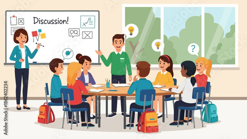Classroom Discussion Teacher Leading Students in an Engaging Educational Session