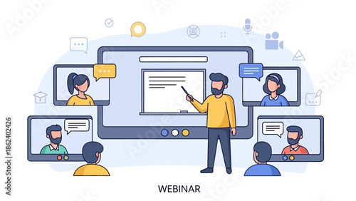 Dynamic Virtual Online Webinar Training Session with Instructor Presenting to Remote Participants on a Modern Digital E-learning Platform