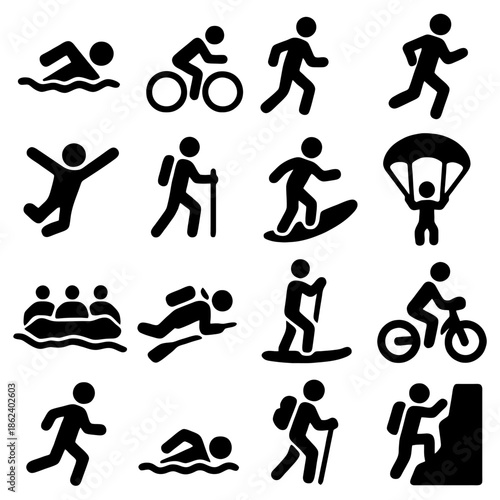 Iconic Sports and Activities Silhouettes: Dynamic silhouette icons representing a range of athletic pursuits, each capturing the essence of action, movement, and the thrill of sport.
