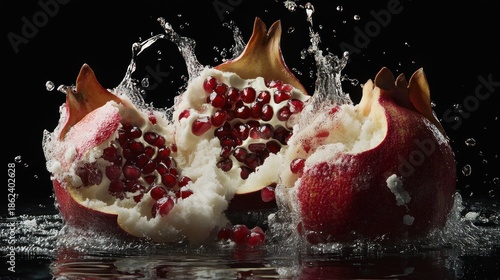 Pomegranates exploding in water