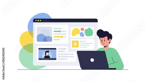 Focused individual engaging with diverse online content and digital learning platforms, utilizing a laptop for an efficient and productive remote education experience