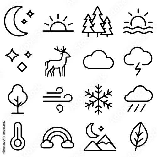 Weather Icons : A collection of weather icons representing a variety of weather condition. A simple design, useful to indicate information about the elements. 