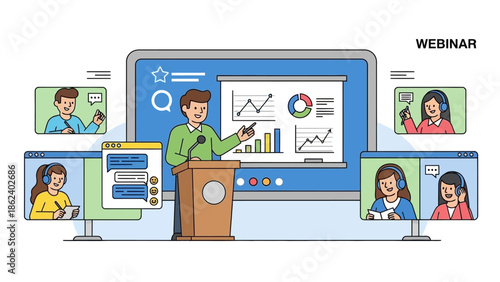 Engaging virtual presentation and online learning experience through modern webinar technology, connecting remote participants for effective digital communication