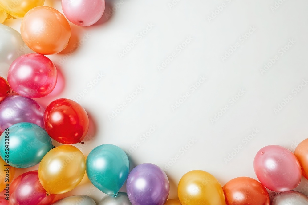 Obraz premium Colorful Balloons Decorate White Background for Festive Celebration
