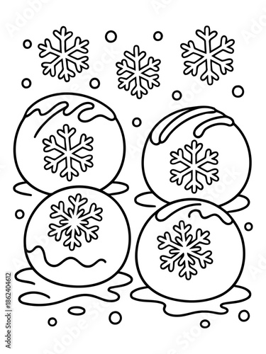 Winter Wonders: A whimsical illustration of wintery delights featuring melting snowballs and enchanting snowflakes, capturing the essence of a chilly and joyful season. 