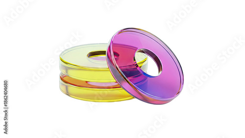 Iridescent Glass Rings on White Background