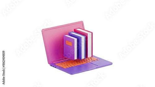 Laptop with Books Emerging from Keyboard
