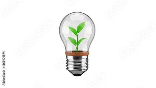 Lightbulb with seedling inside, symbolizing growth and new ideas