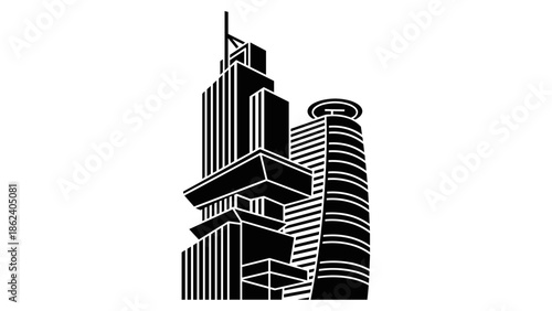 Black and White Skyscraper Building Illustration 1.