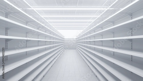 Metal clean shelves in market. 3d rendering
