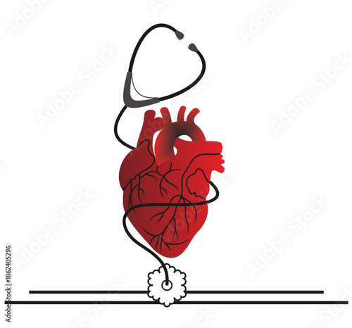 Heart, blood pressure measuring. Vector flat image on white background