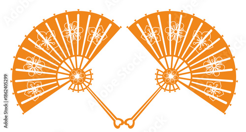 Two golden folding fans for Chinese New Year and Mid-Autumn Festival decoration, with white background vector image