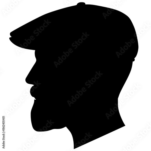 Side profile Man silhouette with short hair, beard and flatcap