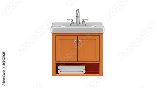Orange Bathroom Vanity with White Sink and Silver Faucet
