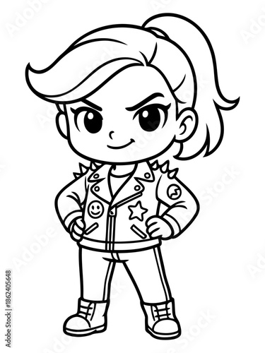 Illustration of a Confident Young Woman in Rocker Style: An empowered and stylish young woman is depicted in a bold illustration. She exudes confidence with her hands on her hips.