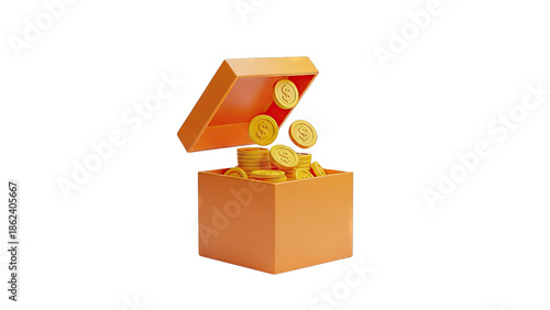 Orange Box Overflowing with Gold Dollar Coins