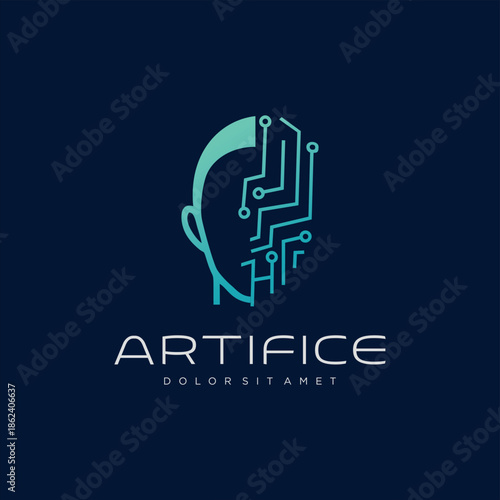 Head tech logo creative smart brain idea design concept technology connect network