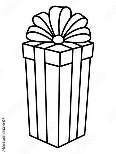 Gift Box Celebration: A simple line art illustration of a gift box, complete with ribbon and bow, ready to bestow joy and festivity for special moments.