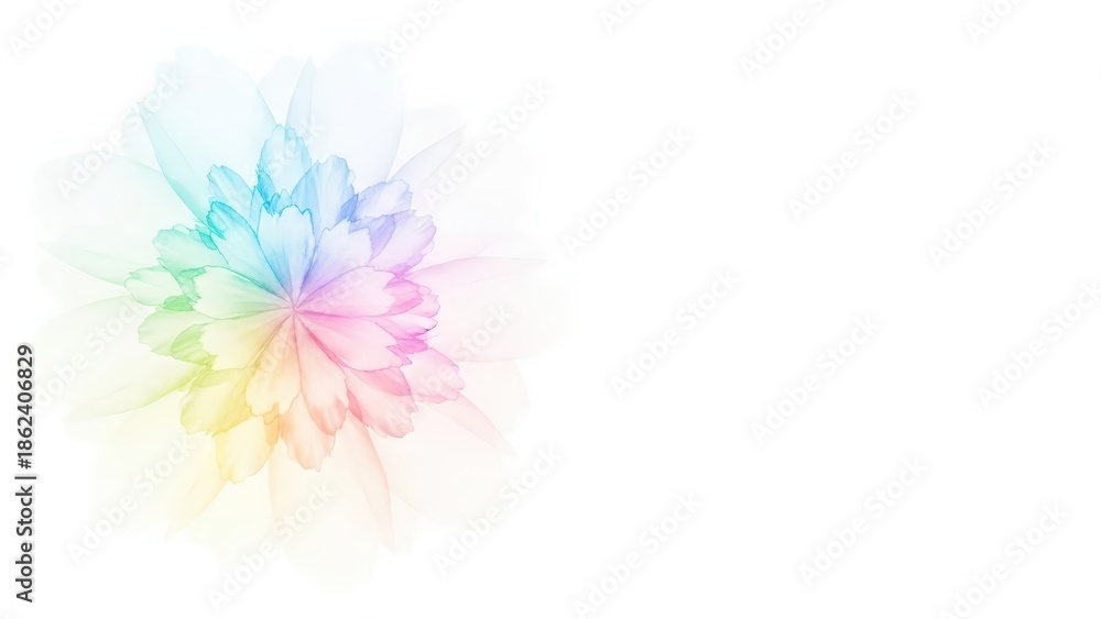 Obraz premium A soft, ethereal flower-like shape with a pastel rainbow color gradient on a pure white background.