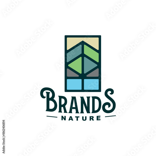 Geometric Abstract Shapes Leaves Tree Logo Design 