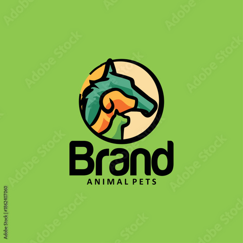 Pet Shop Logo With Dog Horse And Cat Vector Illustration 