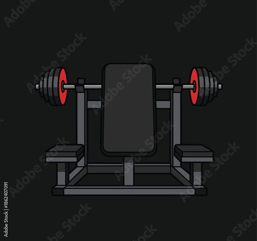 Weightlifting Bench with Barbell and Weights.