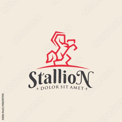 Standing Horse Stallion Logo Design Equine Stables Sign. Equestrian Brand Emblems Vector illustration.