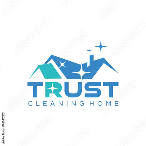 House logo design template with cleaning graphic design illustration