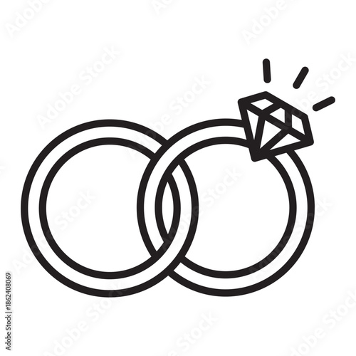 Minimal Valentine wedding rings line icon with editable stroke. Clean outline vector illustration for love, engagement, marriage, romantic holiday designs.