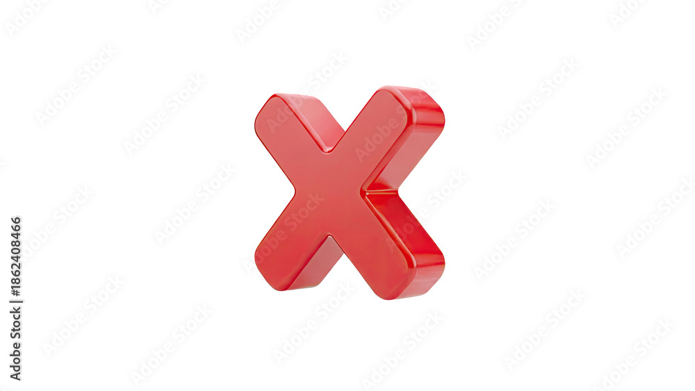 Obraz premium 3D Red Letter X Symbol on transparent background