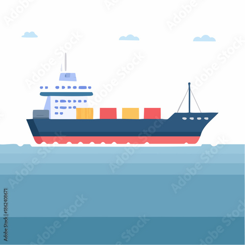 Vector Illustration of a Cargo Ship on the Ocean.