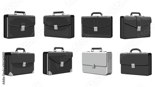 Collection of eight briefcases, business bags, and attaches