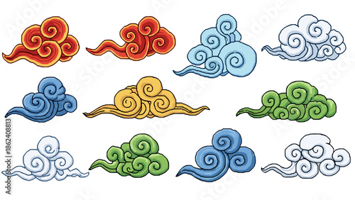 Set of traditional chinese auspicious clouds ruyi pattern vector illustration