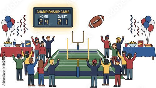 Cheering Crowd Celebrating Victory at Sports Stadium with Trophy and Fans