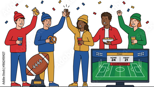 Cheering Sports Fans Watching Football Game with Excitement