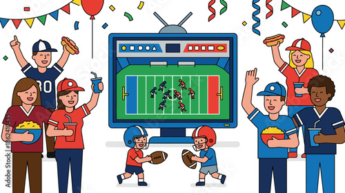 Children Watching Football Match on Large Screen at Party