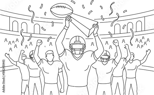 Crowd of enthusiastic sports fans celebrating victory in stadium