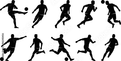 Dynamic Soccer Player Silhouettes in Action on Field