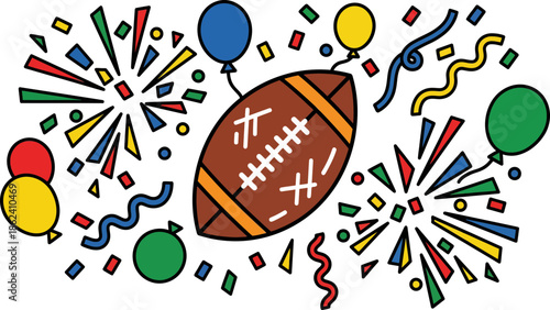 Festive Celebration with Football and Colorful Balloons