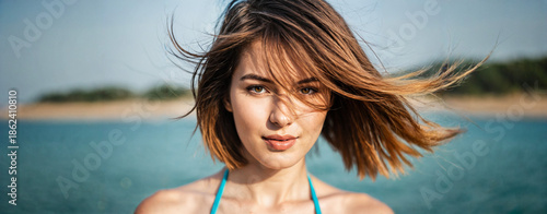 young woman with short brow...