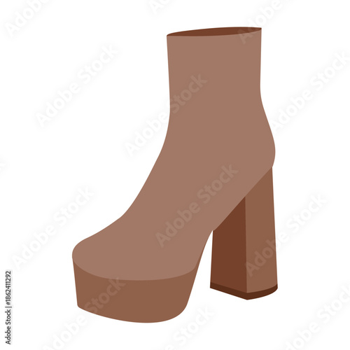 Brown chunky platform block ankle boot women color flat pair. Oversized sole with stacked heel for autumn chic wear. Technical fashion illustration CAD mockup vector men unisex isolated trendy style