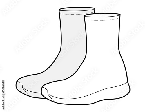 High top stretch sneakers shoe sketch pair. Sock style trainer modern streetwear, gym warmup, man woman unisex. Technical fashion illustration, CAD mockup, detailed vector isolated futuristic style.