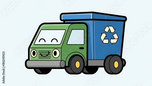 Wallpaper Mural Cartoon Garbage Truck with Recycling Symbol. Torontodigital.ca