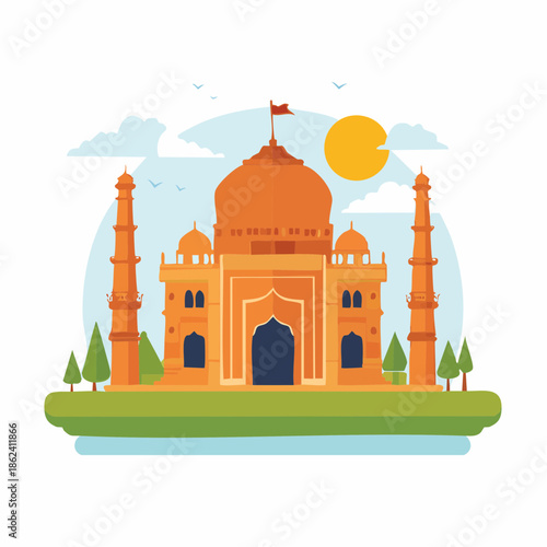 Vector Illustration of the Taj Mahal Monument in India.