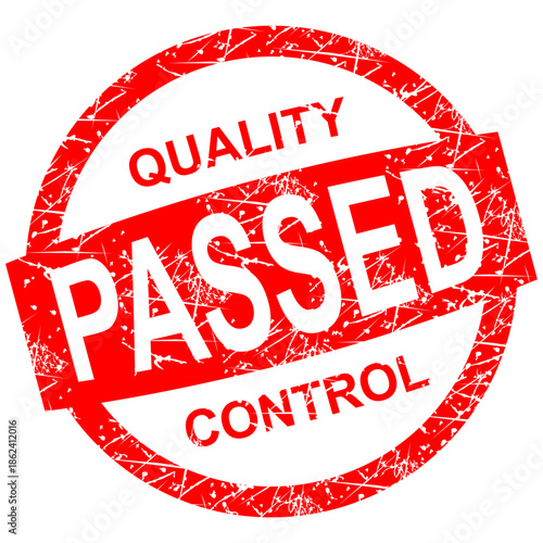 Premium quality passed control vector stamp in distressed grunge style for indicating successful product inspections approval certification and guaranteed excellence in any project