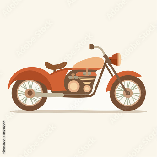 VintageStyle Orange Motorcycle with Detailed Engine and Wheels.