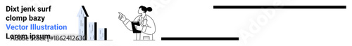 Business management, financial analysis, corporate planning, data evaluation, market trends, growth strategies. Professional examining upward bar graph. Business management and financial analysis