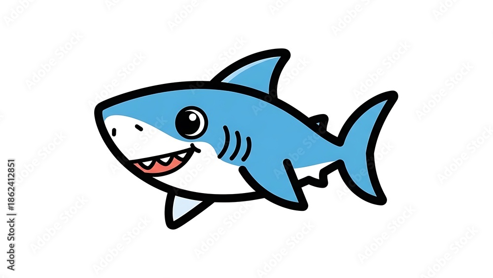 Fototapeta premium Cartoon Shark Illustration with White Background.