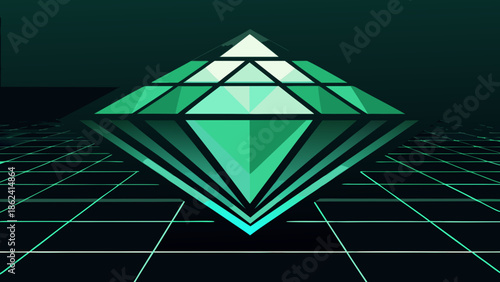 Emerald Green Geometric Diamond on a Dark Grid